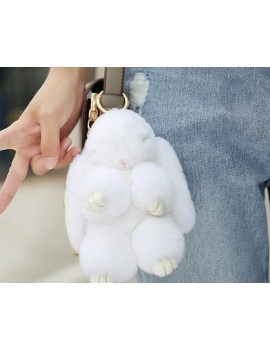 Cute Rex Rabbit Fur Keychain - White
