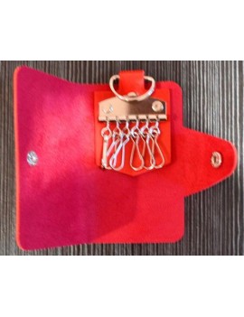 Portable PU Leather Snap Button Closure Key Case - Magenta
