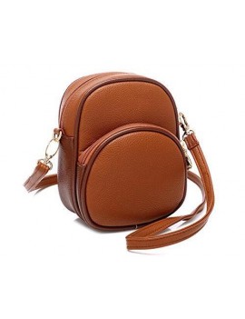 Classy PU Leather Shoulder Bag with Adjustable Strap - Brown