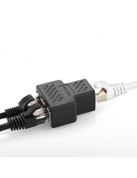 Black 1 to 2 Dual Female Port CAT 5/CAT6 LAN Ethernet Network RJ45 Splitter Extender Plug Adapter Connector