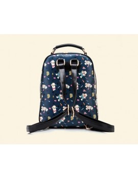 Cute Cartoon PU Leather Backpack with Built-In Handle - Beige